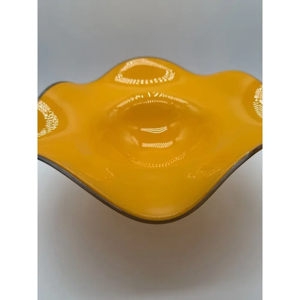 Teleflora MCM Orange Handblown Art Glass Ruffled Footed Compote Pedestal Bowl
